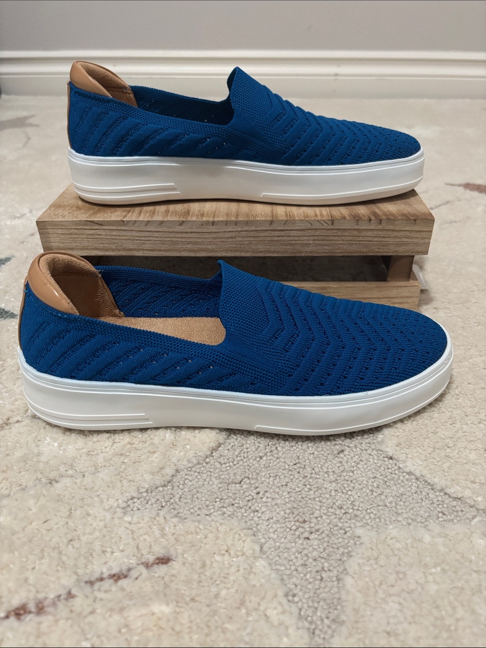 dearfoams Women's Sophie Slip-On Knit Sneakers in Gorgeous Blue color